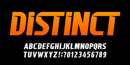 Distinct alphabet font. Bold letters and numbers for logo or emblem. Stock vector typeface for your typography design.のイラスト素材