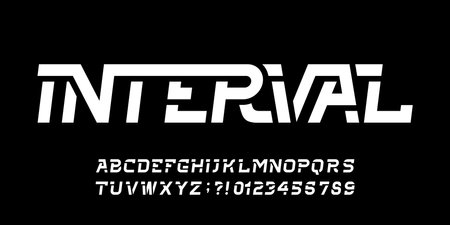 Interval alphabet font. Oblique letters and numbers for your emblem. Stock vector typescript for typography design.のイラスト素材