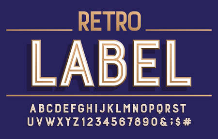 Retro Label alphabet font. 3D letters, numbers and symbols. Stock vector typescript for your typography design.のイラスト素材