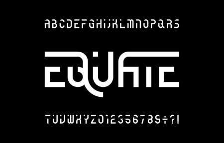 Equate alphabet font. Simple letters and numbers for your emblem. Stock vector typescript for typography design.のイラスト素材