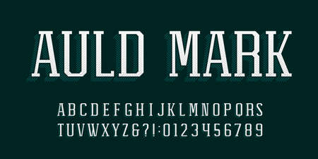 Auld Mark alphabet font. Vintage letters, numbers and symbols. Stock vector typescript for your typography design.のイラスト素材