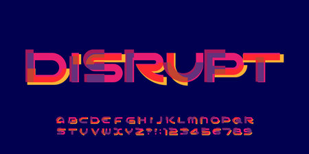 Disrupt alphabet font. Colorful letters and numbers. Stock vector typeface for your typography design.のイラスト素材
