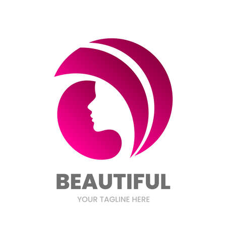 Beautiful emblem template. Hair salon or beauty salon  design template. Abstract woman silhouette. Stock vector illustration.のイラスト素材