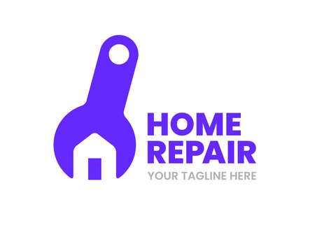 Home repair logo design template. Wrench and house. House renovation concept. Stock vector illustration.のイラスト素材