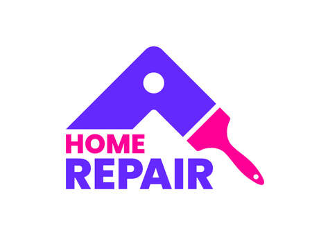 Home repair logo design template. Brush and roof. House renovation concept. Stock vector illustration.のイラスト素材