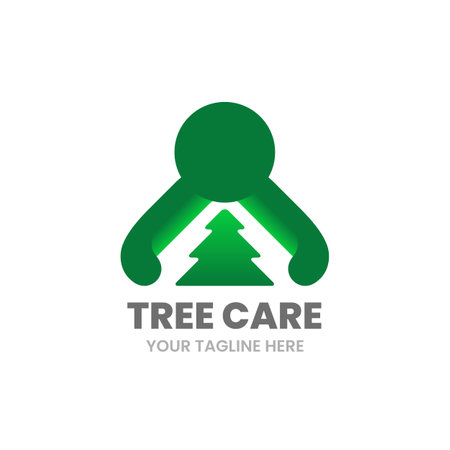 Tree care logo design template. Abstract man hugs fir-tree. Forest conservation and environmental awareness concept. Stock vector illustration.のイラスト素材