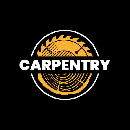 Carpentry icon design template. Saw blade and a wood texture. Stock vector illustration.のイラスト素材