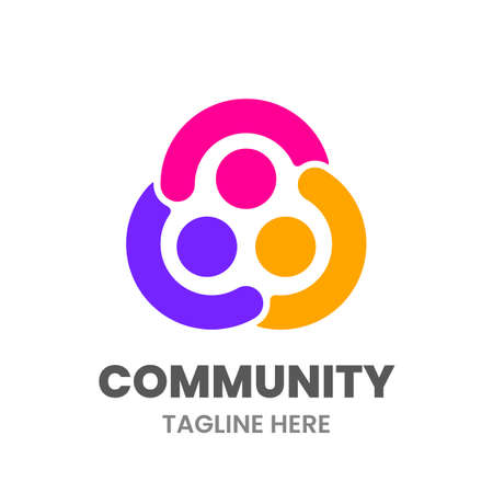 Community logo template. Abstract group of people are holding their hands. Colorful emblem. Stock vector illustration.のイラスト素材