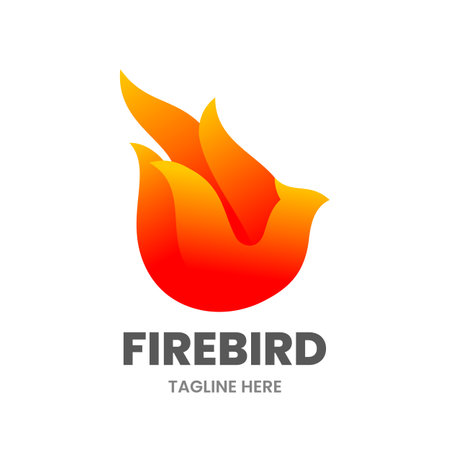 Firebird icon template. Abstract bird made of flame. Stock vector illustration.のイラスト素材