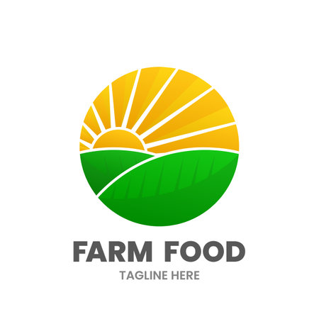 Farm Food icon template. Abstract sun and leaves in a circle shape. Stock vector illustration.のイラスト素材