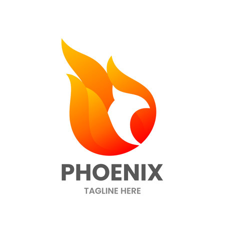 Phoenix icon template. Abstract bird made of fire. Stock vector illustration.のイラスト素材