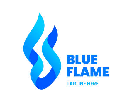 Blue Flame template. Abstract fire ribbons. Stock vector emblem.のイラスト素材