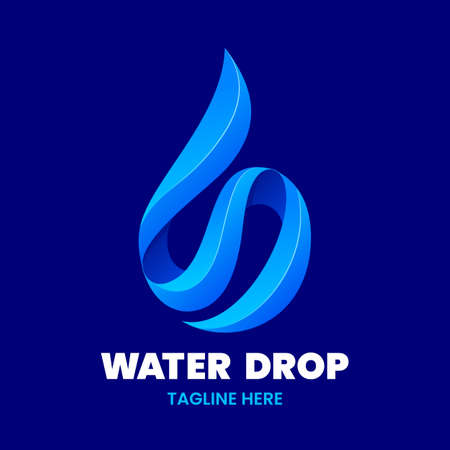 Water drop template. Abstract ribbon on blue background. Stock vector emblem.のイラスト素材