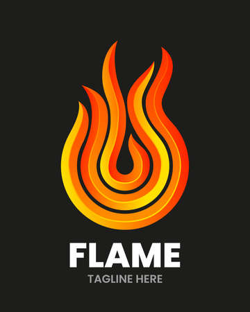 Flame template. Abstract fire on black background. Stock vector emblem.のイラスト素材