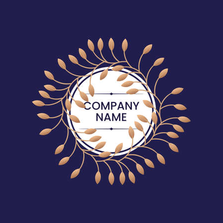 Golden leaves template.  Stock vector emblem made with leaves. Beauty spa or organic products concept.のイラスト素材