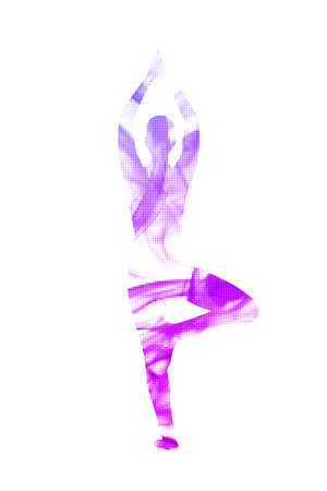 Abstract human yoga shape in tree pose with halftone smoke. Stock vector illustration.のイラスト素材