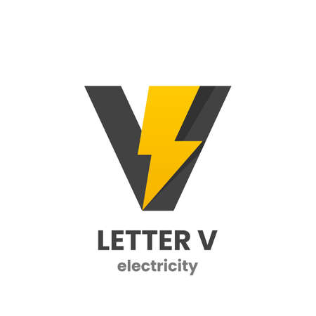 Letter V electricity template. Abstract lightning letter. Stock vector emblem.のイラスト素材