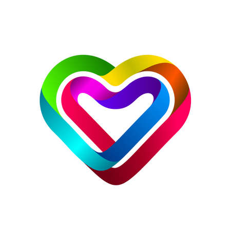 Rainbow Heart design template. Abstract colorful heart made of ribbon. Stock vector illustration.のイラスト素材
