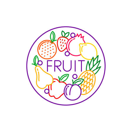 Fruit icon template. Outline colorful emblem. Stock vector illustration.のイラスト素材