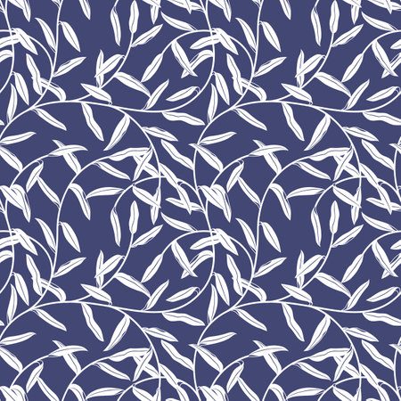 Leaves and branches seamless background in one color. Stock vector illustrationのイラスト素材
