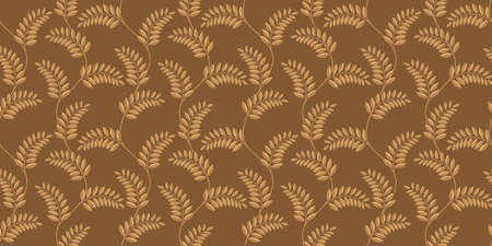 Leaves and branches seamless pattern in golden colors. Stock vector illustrationのイラスト素材