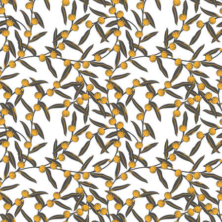Leaves with flowers seamless background in gray and yellow. Stock vector illustrationのイラスト素材