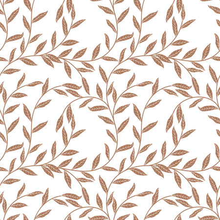 Leaves and branches seamless pattern in one color. Stock vector illustrationのイラスト素材