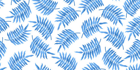 Falling leaves seamless pattern in blue colors. Stock vector illustrationのイラスト素材