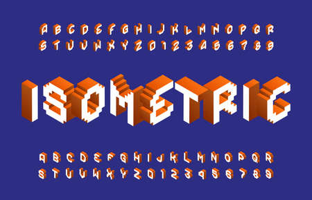 Isometric alphabet font. 3D pixel letters and numbers. Stock vector typescript for your typography design.のイラスト素材