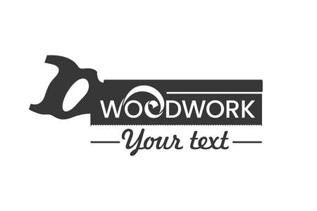 Woodwork icon template. Simple emblem with a back saw in one color. Stock vector illustration for woodwork shop or carpentry.のイラスト素材