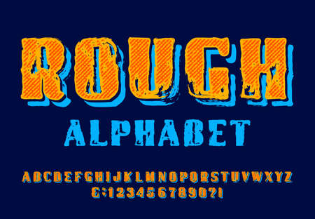 Rough alphabet font. Messy letters and numbers. Stock vector typescript for your typography design.のイラスト素材