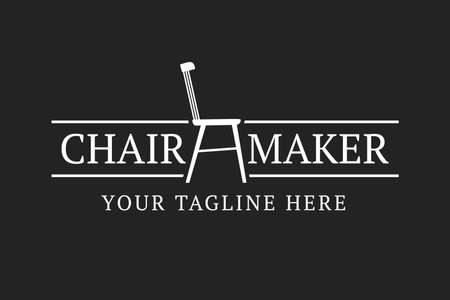 Chair Maker logo template. Simple one color emblem with a chair. Stock vector illustration for woodwork shop or carpentry.のイラスト素材