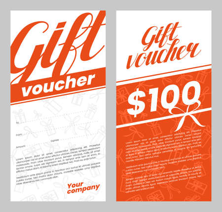 Gift voucher template with hand drawn background and text. Design concept for gift coupon, invitation, certificate, flyer, ticket. Stock vector illustration.のイラスト素材