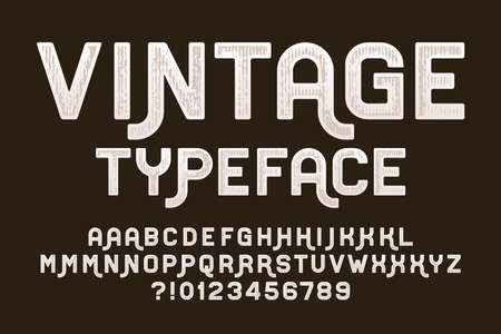 Vintage alphabet font. Messy letters with alternates and numbers. Stock vector typeface for your typography design.のイラスト素材