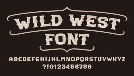Wild West alphabet font. Messy serif letters and numbers. Stock vector typescript for your typography design.のイラスト素材