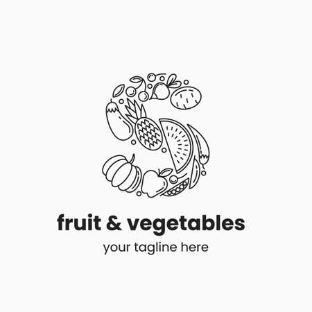 Letter S made of fruit and vegetables. Organic food  concept. Stock vector illustration.のイラスト素材