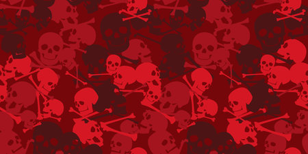 Skulls and bones camo seamless pattern. Camouflage in red colors. Military vector background for your design.のイラスト素材