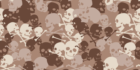 Skulls and bones camo seamless pattern. Camouflage in sand colors. Military vector background for your design.のイラスト素材
