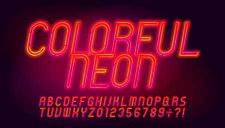 Colorful Neon alphabet font. Neon letters and numbers. Stock vector typeface for your design.のイラスト素材