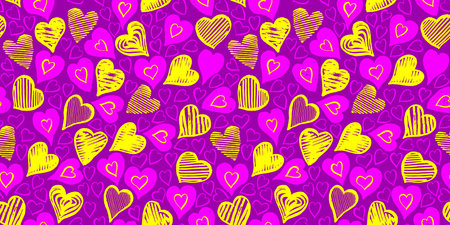 Hand drawn seamless pattern with hearts. Bright stock vector endless background.のイラスト素材