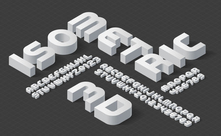 Isometric alphabet font. 3d letters and numbers. Stock vector typeface for your design.のイラスト素材