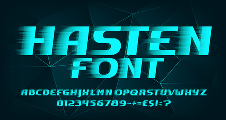 Hasten alphabet font. Fast speed effect letters and numbers. Polygonal background. Stock vector typeface for your design in sport style.のイラスト素材