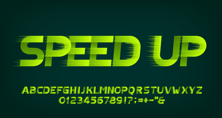 Speed Up alphabet font. Wind effect letters, numbers and symbols. Stock vector typeface for your design in sport style.のイラスト素材