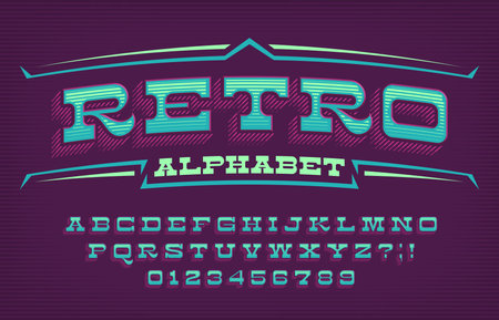 Retro alphabet font. Vintage letters and numbers. Vector typeface for your typography design.のイラスト素材