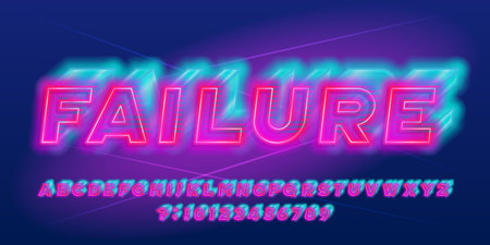 Failure alphabet font. Neon futuristic letters and numbers. Stock vector typeface for your design.のイラスト素材