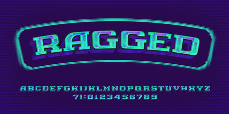 Ragged alphabet font. Vintage letters and numbers for label, badge or emblem design. Stock vector typeface for your typography design.のイラスト素材