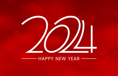 2024 logo design. Happy New Year text. White on the red background. Brochure design template, card,...