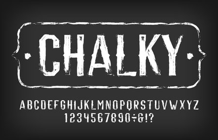 Chalky alphabet font. Vintage letters, numbers and symbols. Stock vector typeface for your design.のイラスト素材