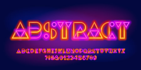 Abstract neon alphabet font. Neon colorful letters and numbers. Stock vector typescript for your design.のイラスト素材