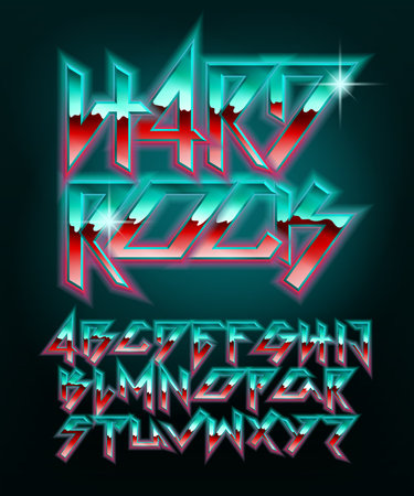 Hard Rock alphabet font. Shiny letters  in heavy metal style. Stock vector typescript for your typography design.のイラスト素材